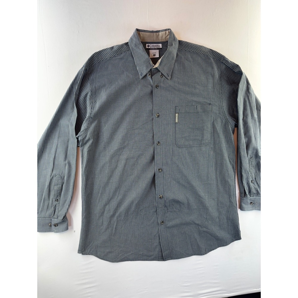 Columbia Mens XXL Blue Yellow Micro Check Cotton Button Down Shirt AM7533